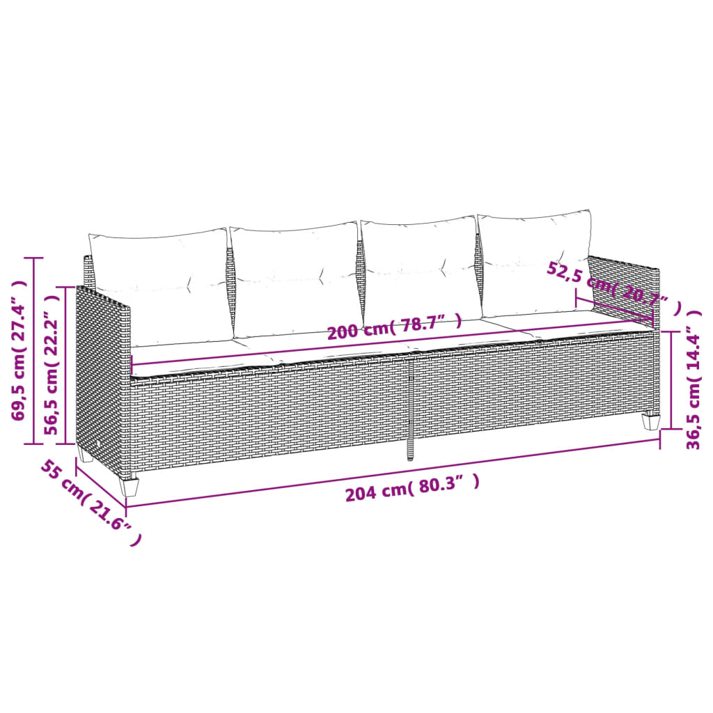 Lettino Prendisole con Cuscini Grigio Chiaro in Polyrattan - homemem39