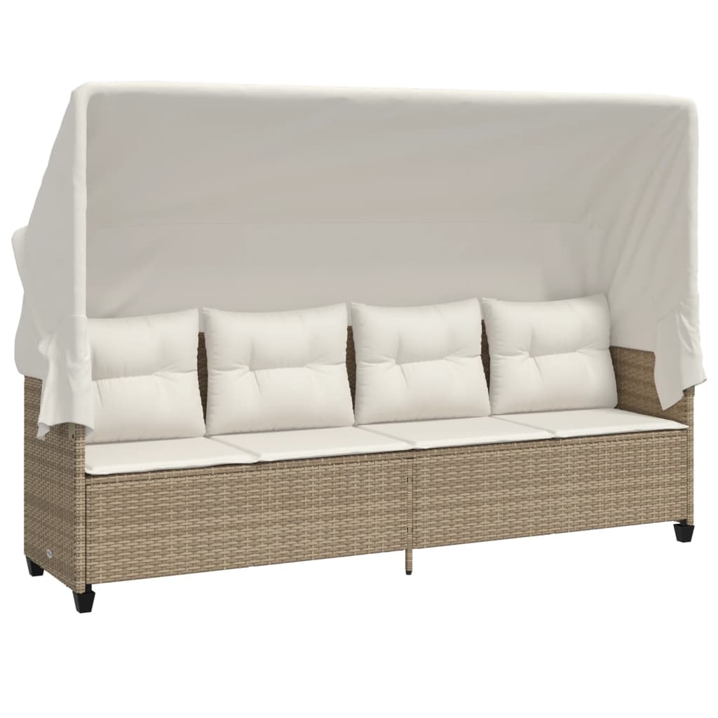 Lettino Prendisole con Baldacchino e Cuscini Beige Polyrattan - homemem39