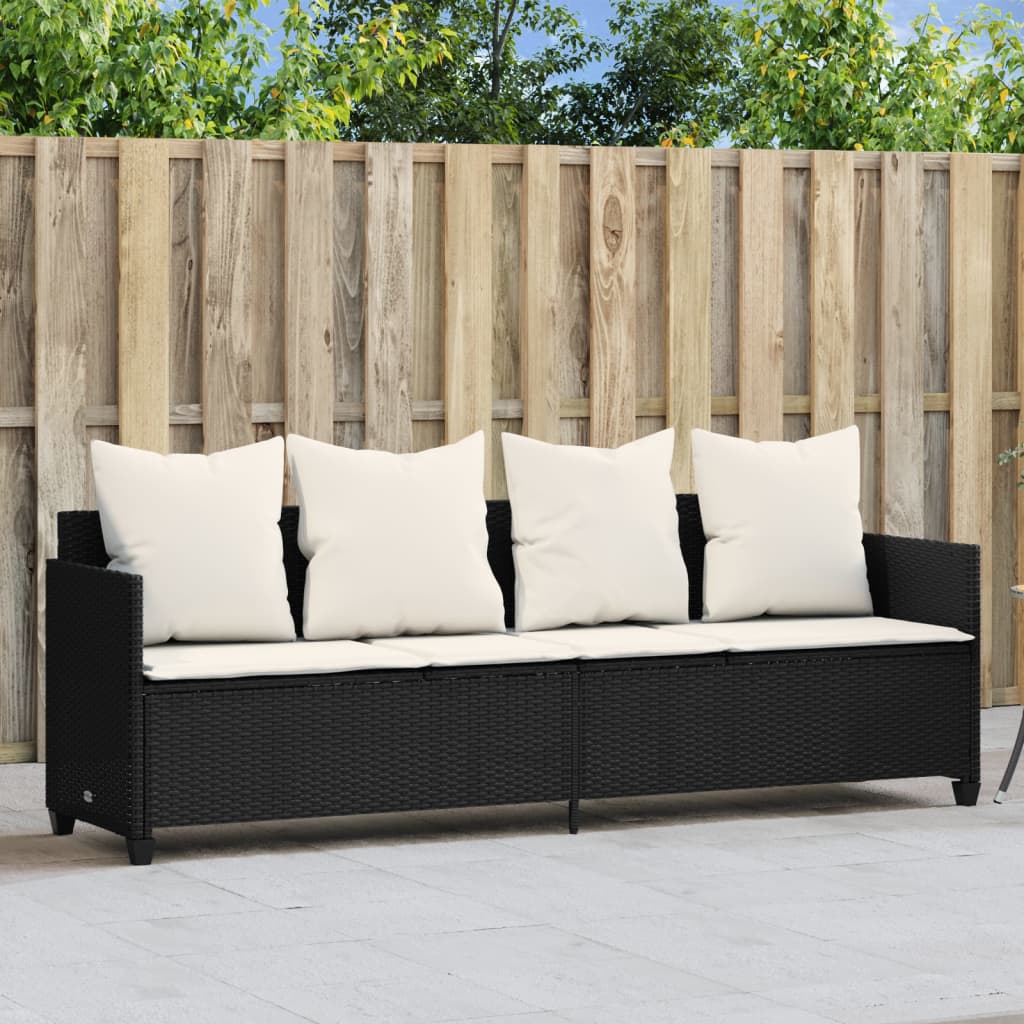 Lettino Prendisole con Cuscini Nero in Polyrattan - homemem39