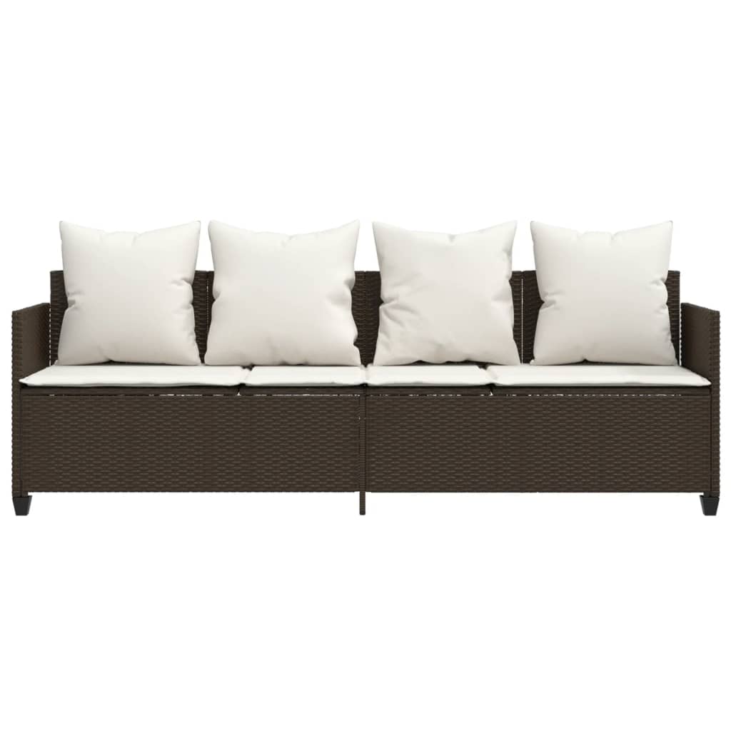 Lettino Prendisole con Cuscini Marrone in Polyrattan - homemem39