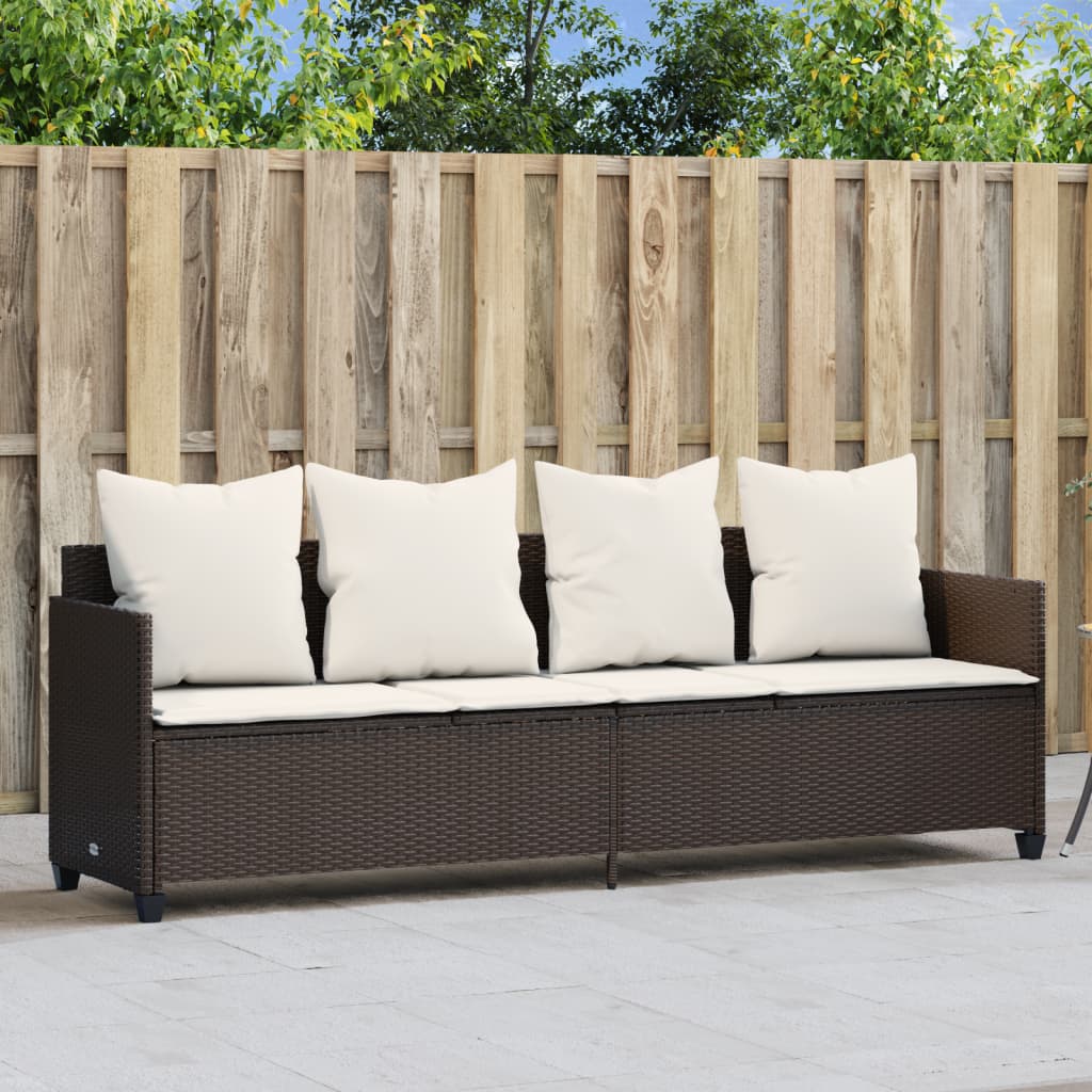 Lettino Prendisole con Cuscini Marrone in Polyrattan - homemem39