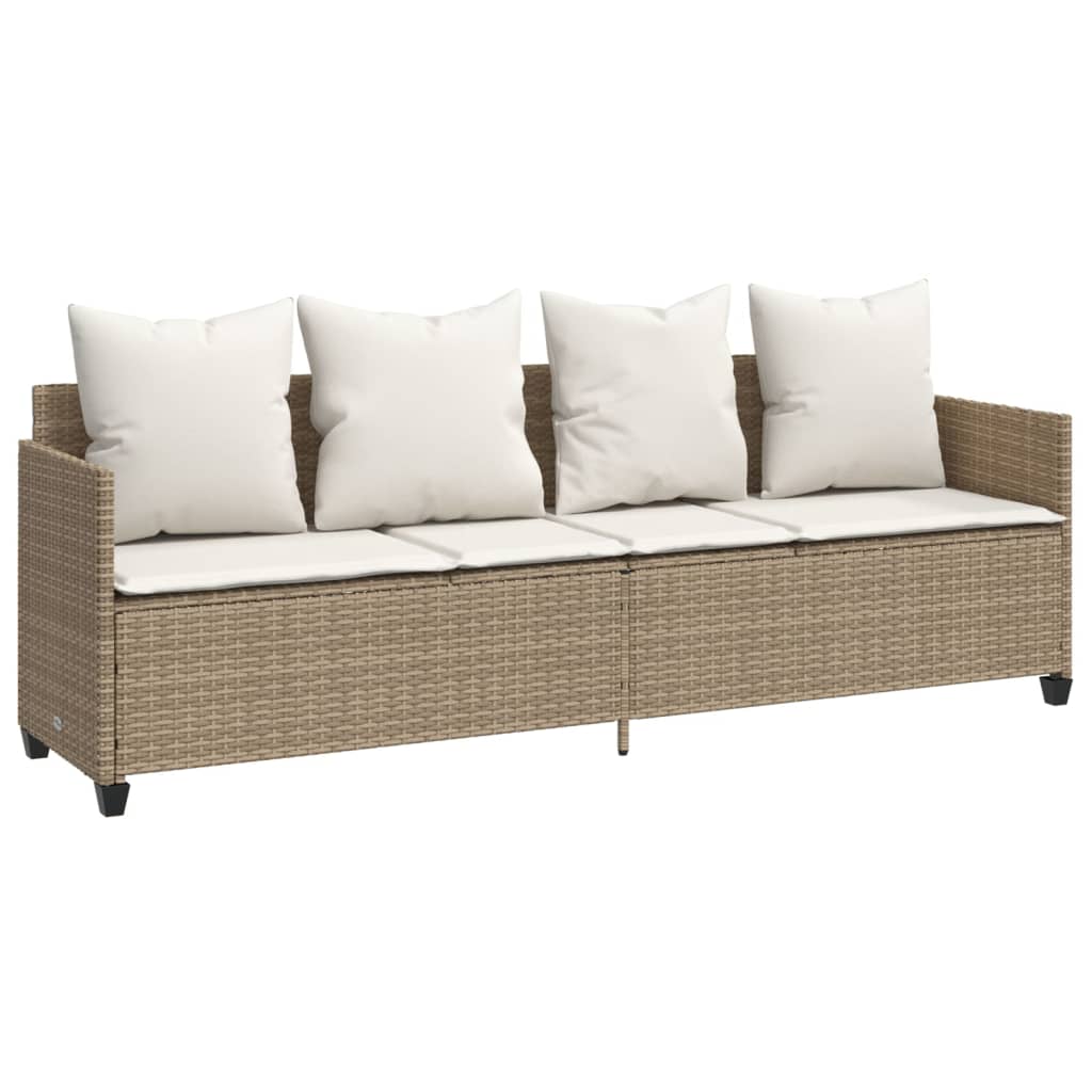 Lettino Prendisole con Cuscini Beige in Polyrattan - homemem39