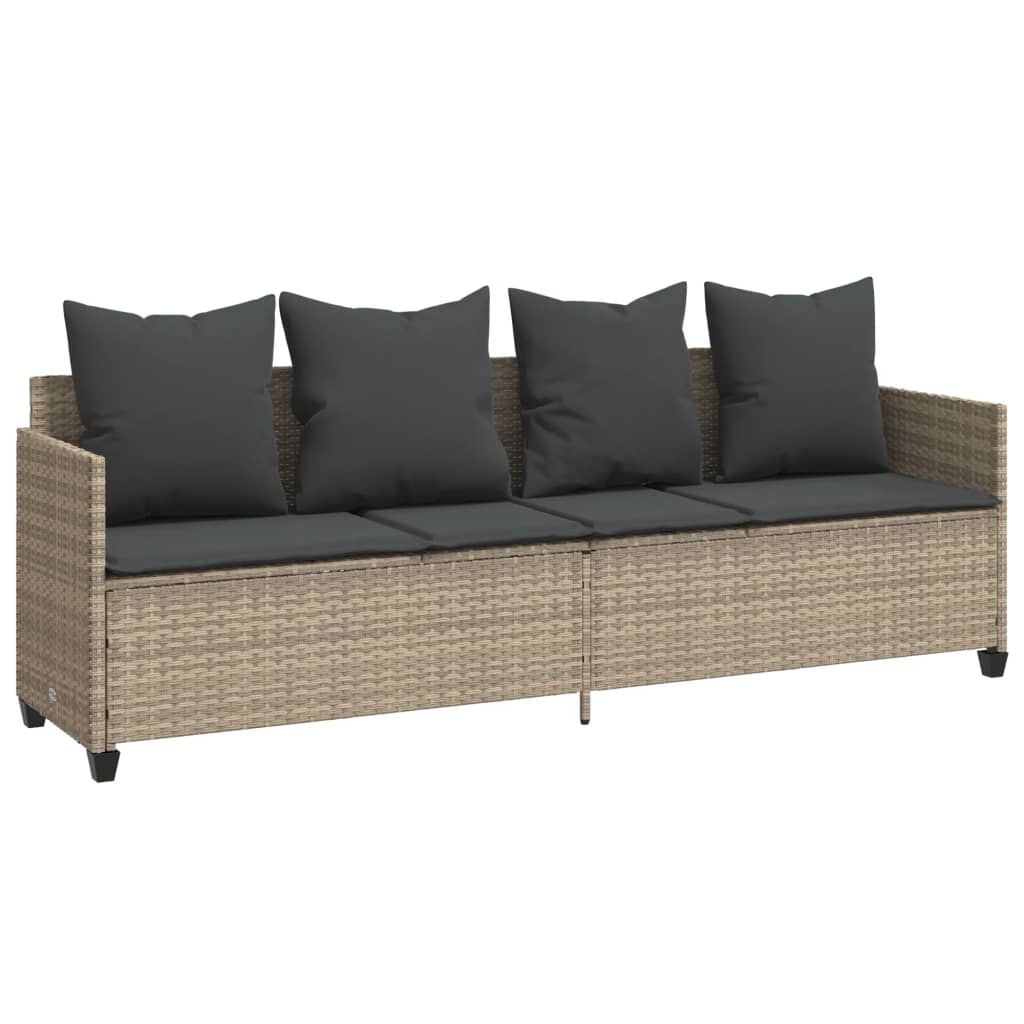 Lettino Prendisole con Cuscini Grigio Chiaro in Polyrattan - homemem39