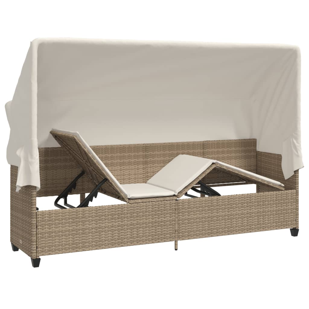 Lettino Prendisole con Baldacchino e Cuscini Beige Polyrattan - homemem39