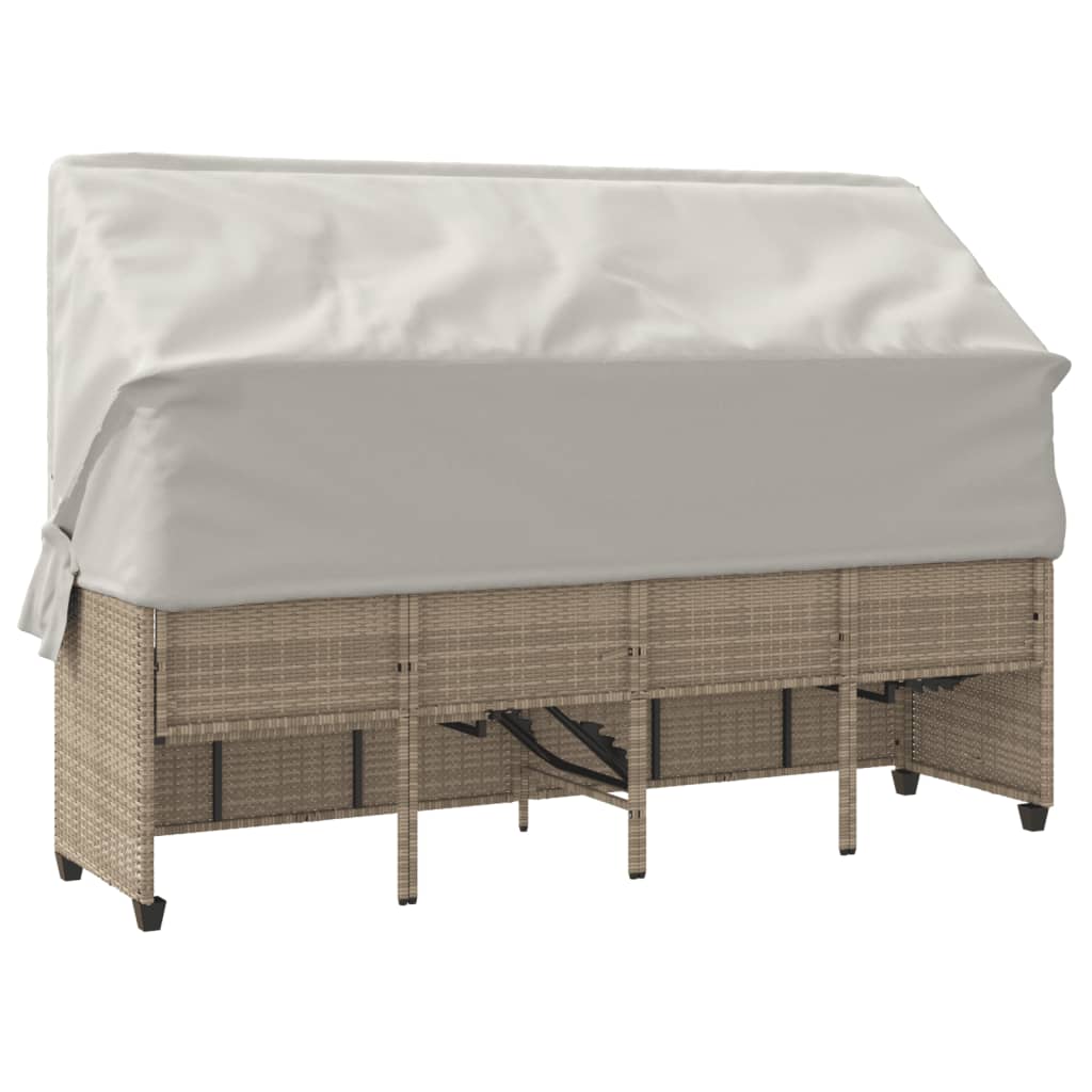 Lettino Prendisole con Baldacchino e Cuscini Beige Polyrattan - homemem39