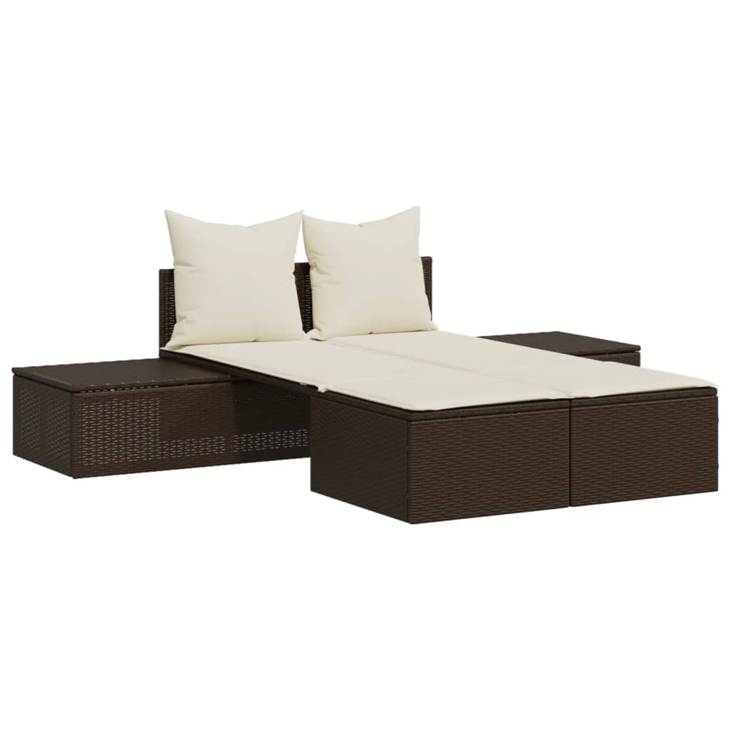 Lettino Prendisole con Cuscini Marrone in Polyrattan - homemem39