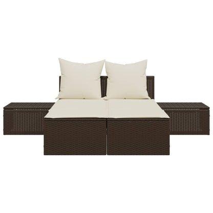 Lettino Prendisole con Cuscini Marrone in Polyrattan - homemem39