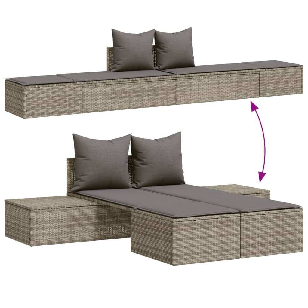 Lettino Prendisole Doppio con Cuscini Grigio in Polyrattan - homemem39