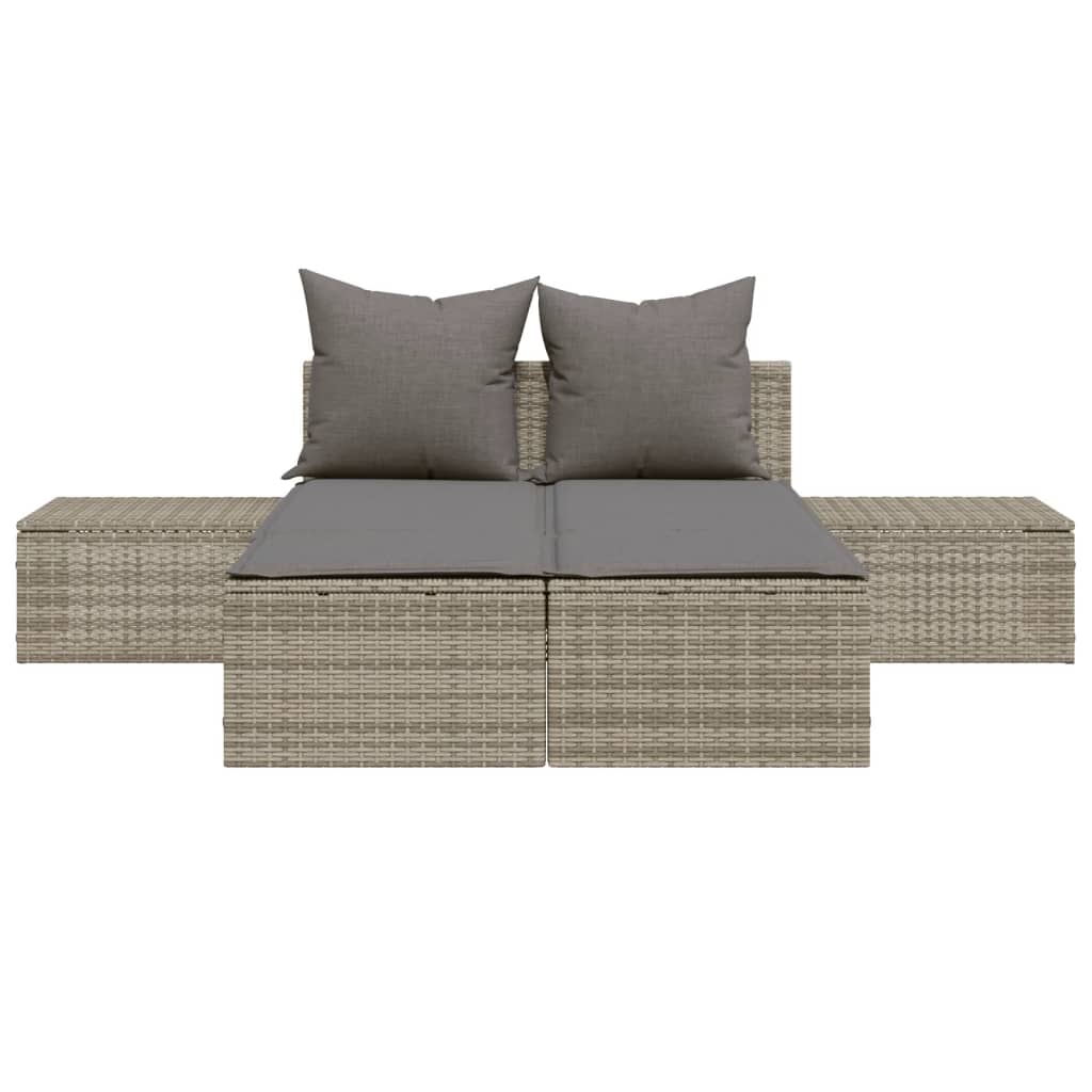 Lettino Prendisole Doppio con Cuscini Grigio in Polyrattan - homemem39