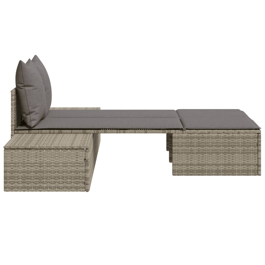 Lettino Prendisole Doppio con Cuscini Grigio in Polyrattan - homemem39