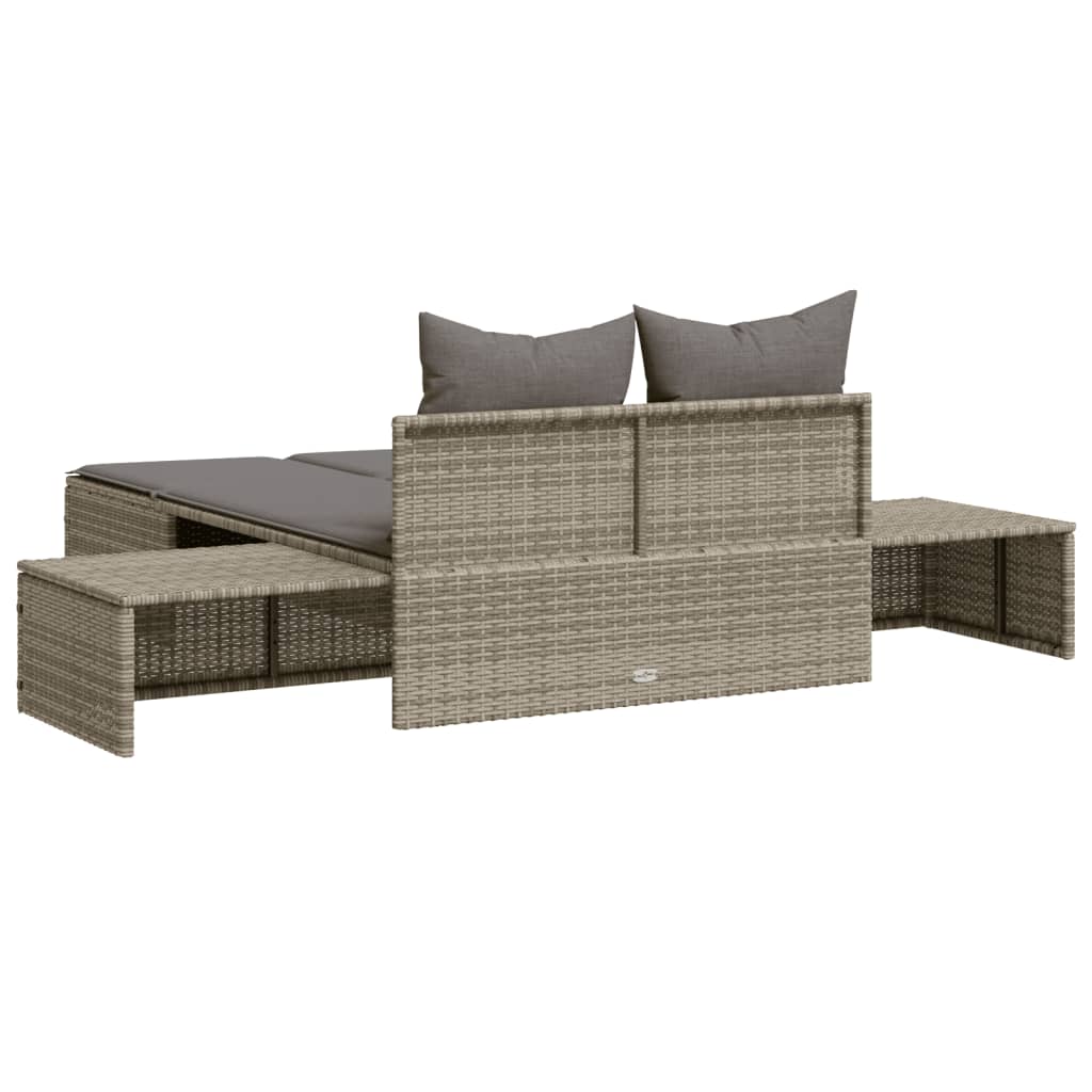 Lettino Prendisole Doppio con Cuscini Grigio in Polyrattan - homemem39