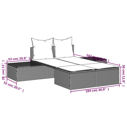 Lettino Prendisole Doppio con Cuscini Grigio in Polyrattan - homemem39