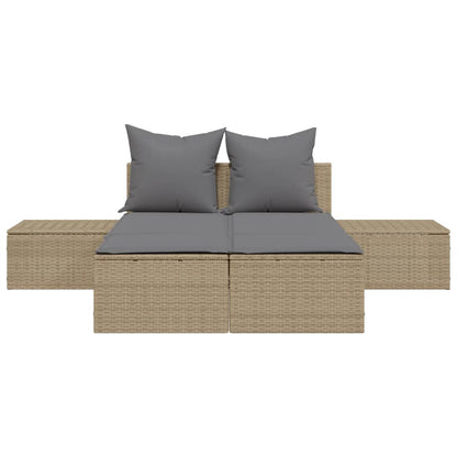 Lettino Prendisole con Cuscini Beige in Polyrattan