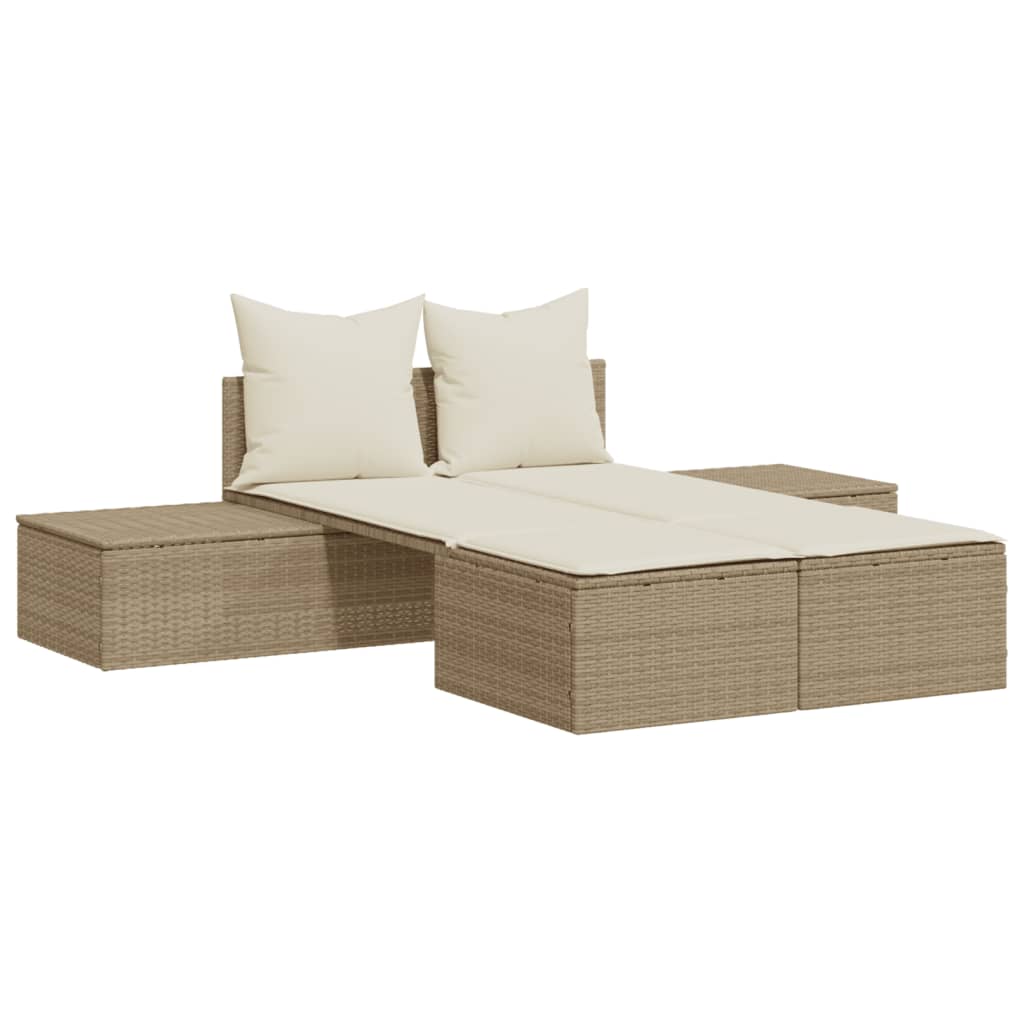 Lettino Prendisole con Cuscini Beige in Polyrattan - homemem39