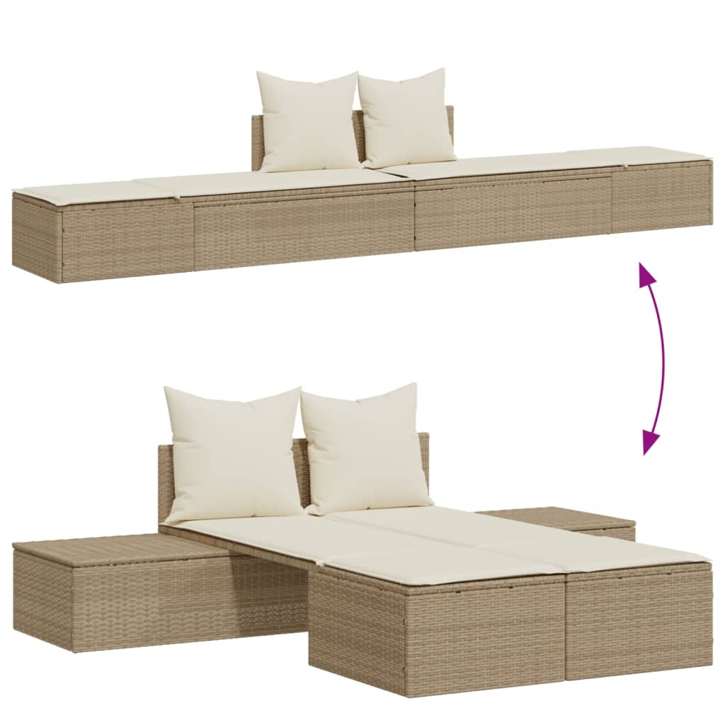 Lettino Prendisole con Cuscini Beige in Polyrattan - homemem39