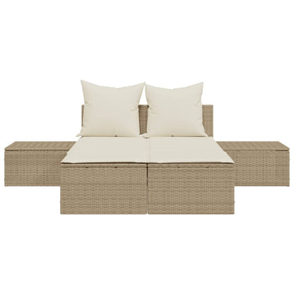 Lettino Prendisole con Cuscini Beige in Polyrattan - homemem39