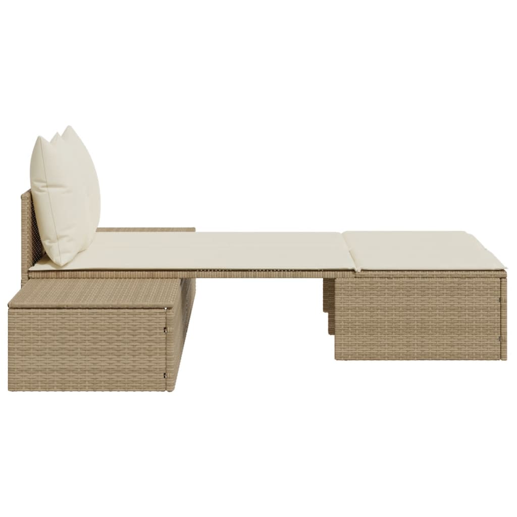 Lettino Prendisole con Cuscini Beige in Polyrattan - homemem39