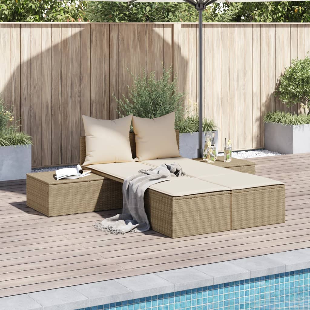 Lettino Prendisole con Cuscini Beige in Polyrattan - homemem39