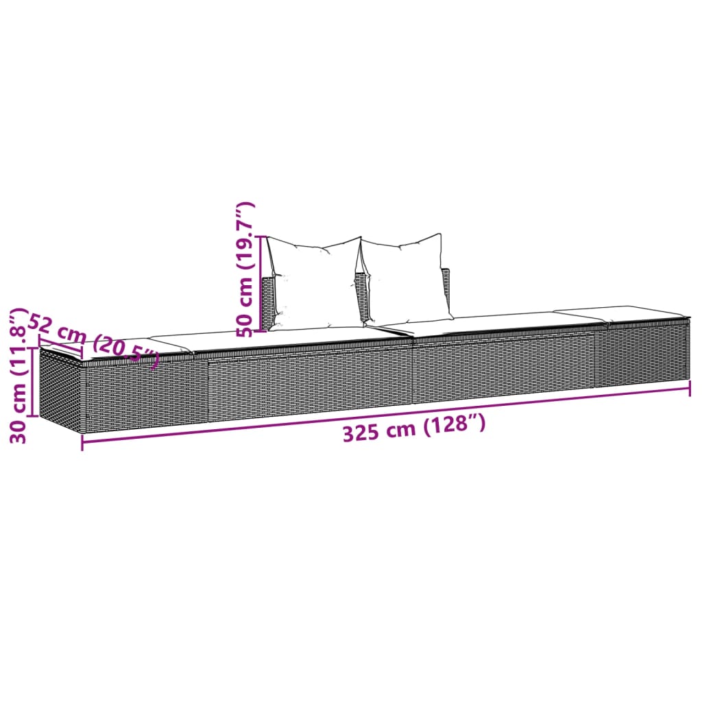 Lettino Prendisole Doppio con Cuscini Grigio Chiaro Polyrattan