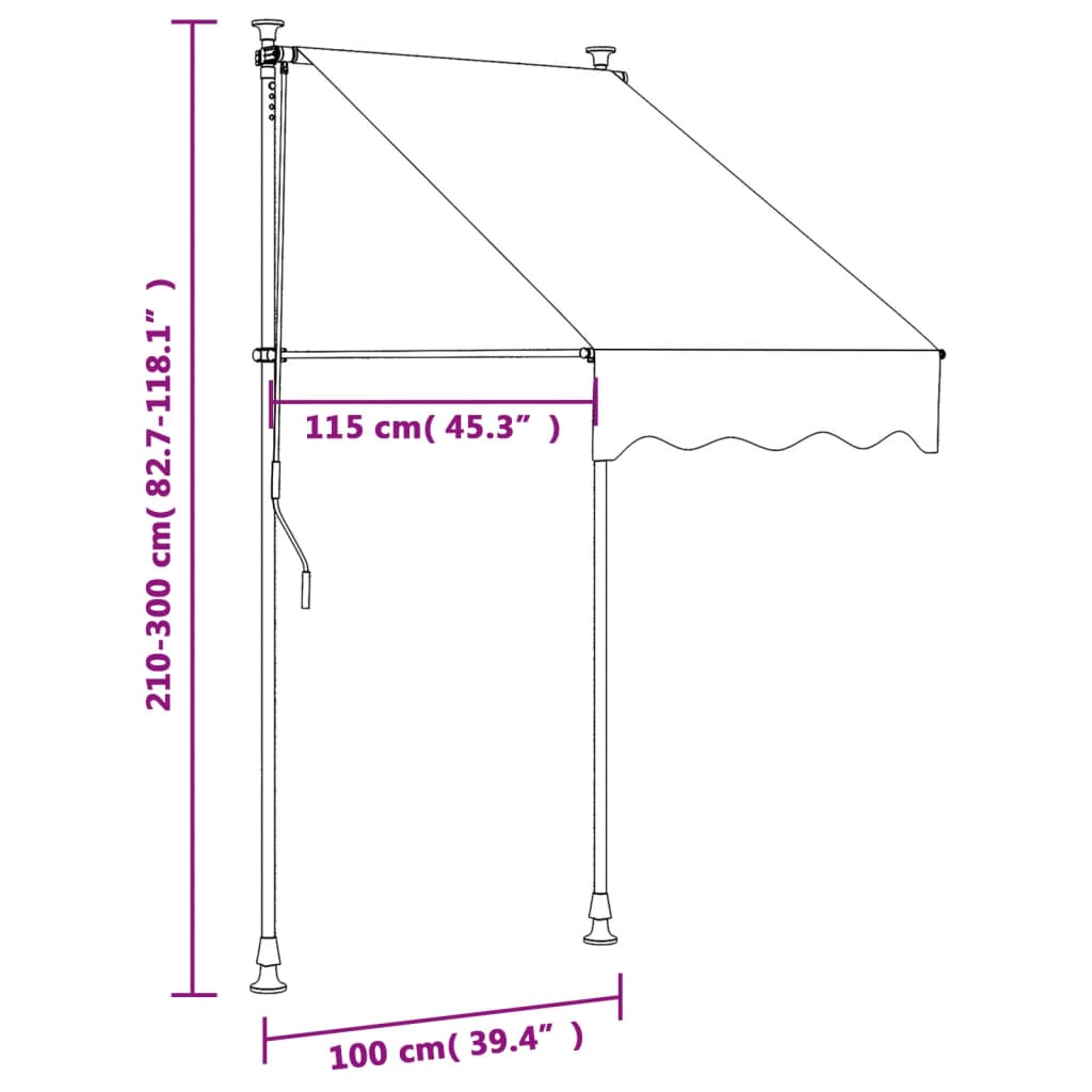 Tenda da Sole Retrattile Antracite 100x150 cm Tessuto e Acciaio