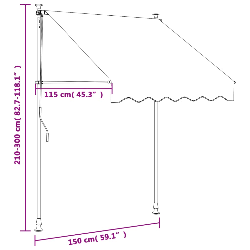 Tenda da Sole Retrattile Antracite 150x150 cm Tessuto e Acciaio - homemem39