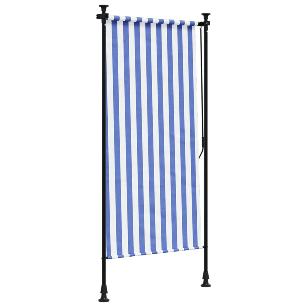 Tenda a Rullo Esterno Blu e Bianca 100x270cm Tessuto e Acciaio - homemem39