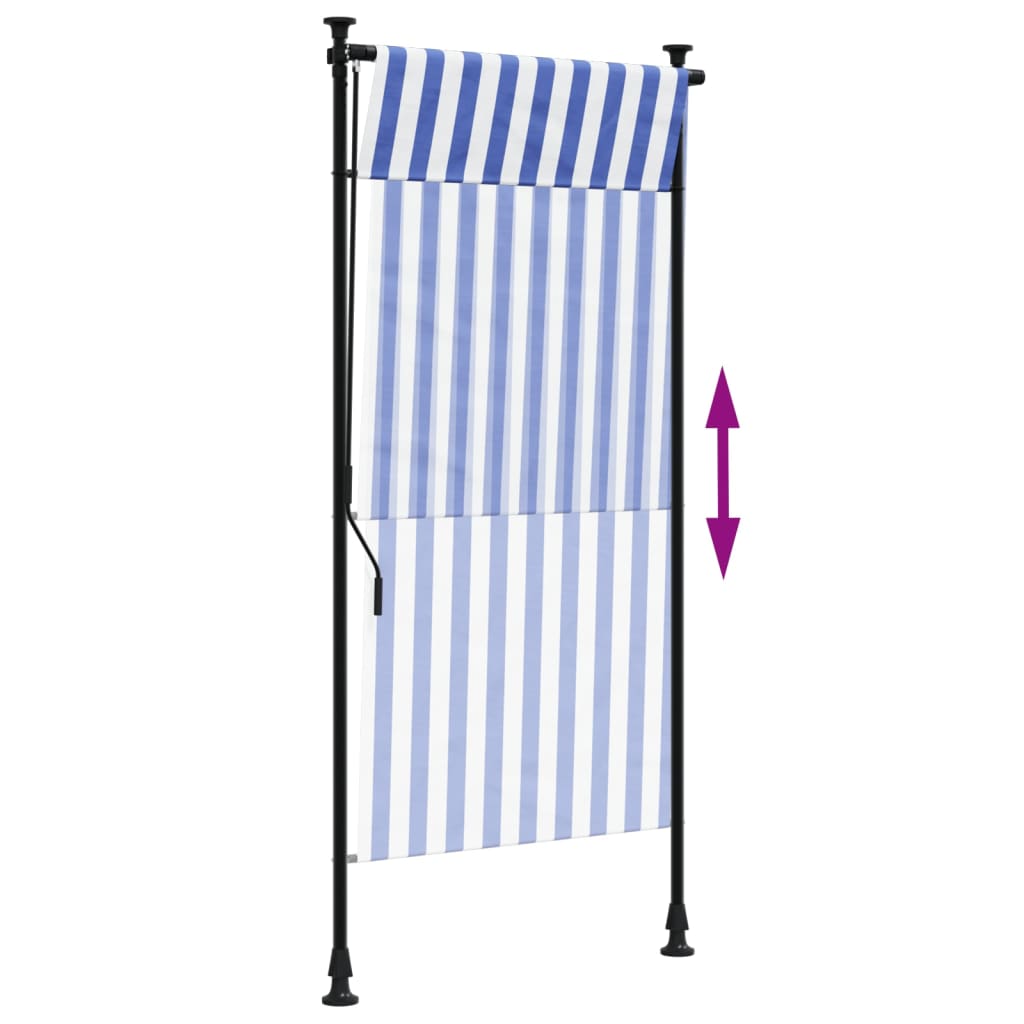 Tenda a Rullo Esterno Blu e Bianca 100x270cm Tessuto e Acciaio - homemem39