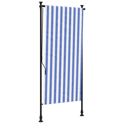 Tenda a Rullo Esterno Blu e Bianca 120x270cm Tessuto e Acciaio - homemem39