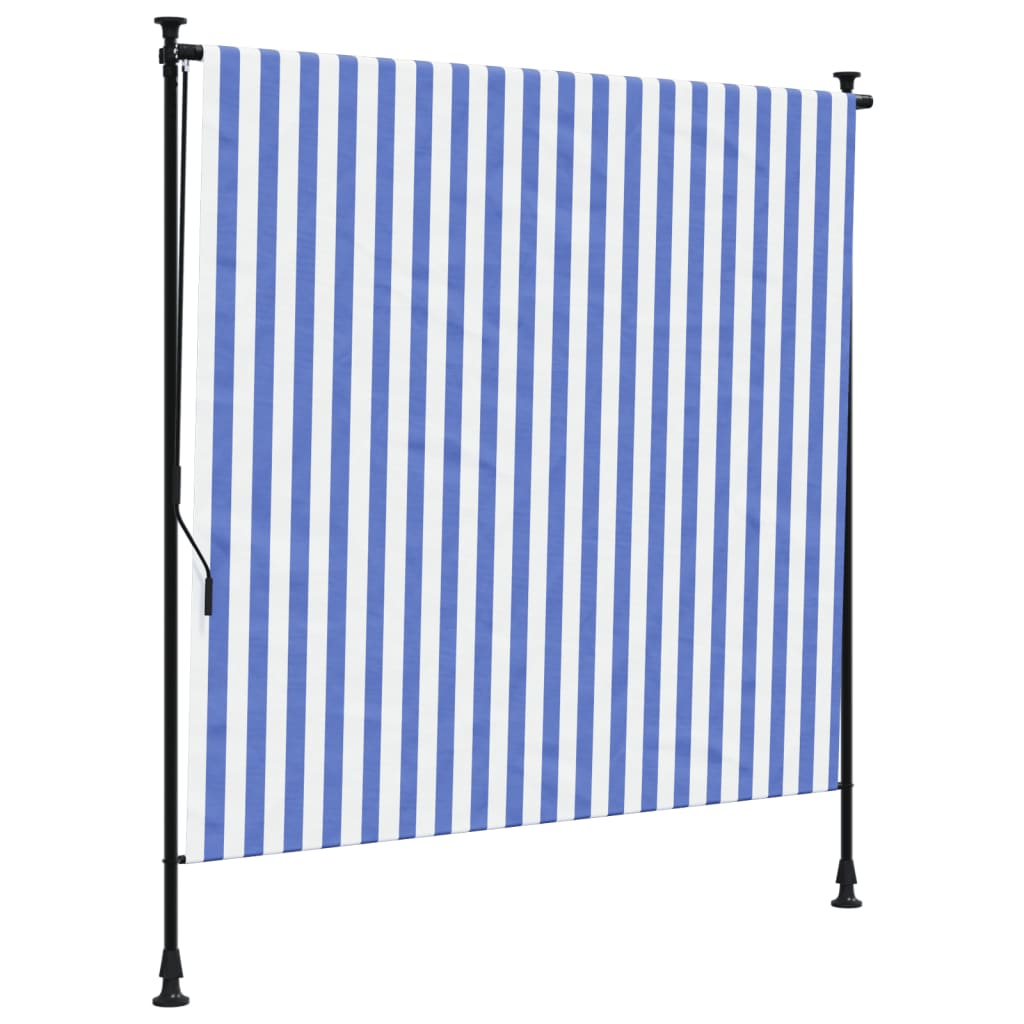 Tenda a Rullo Esterno Blu e Bianca 150x270cm Tessuto e Acciaio - homemem39