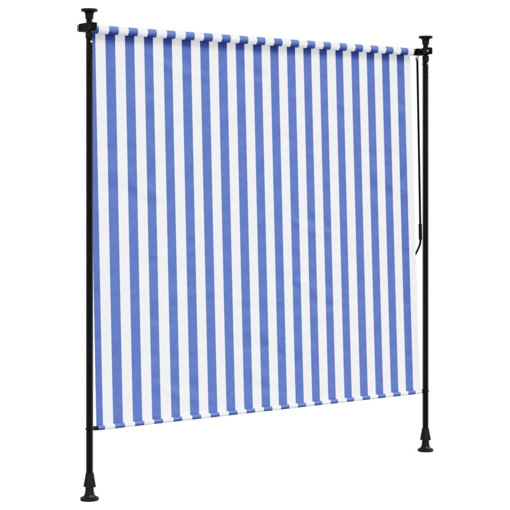 Tenda a Rullo Esterno Blu e Bianca 150x270cm Tessuto e Acciaio - homemem39