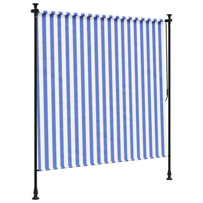 Tenda a Rullo Esterno Blu e Bianca 150x270cm Tessuto e Acciaio