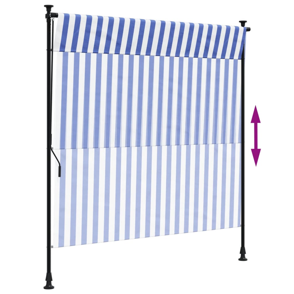 Tenda a Rullo Esterno Blu e Bianca 200x270cm Tessuto e Acciaio - homemem39