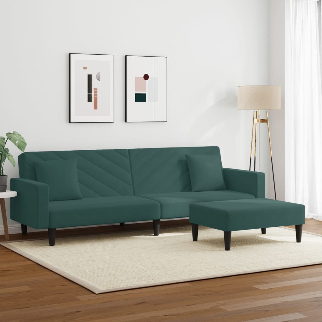 Set di Divani 2 pz con Cuscini Verde Scuro in Velluto - homemem39