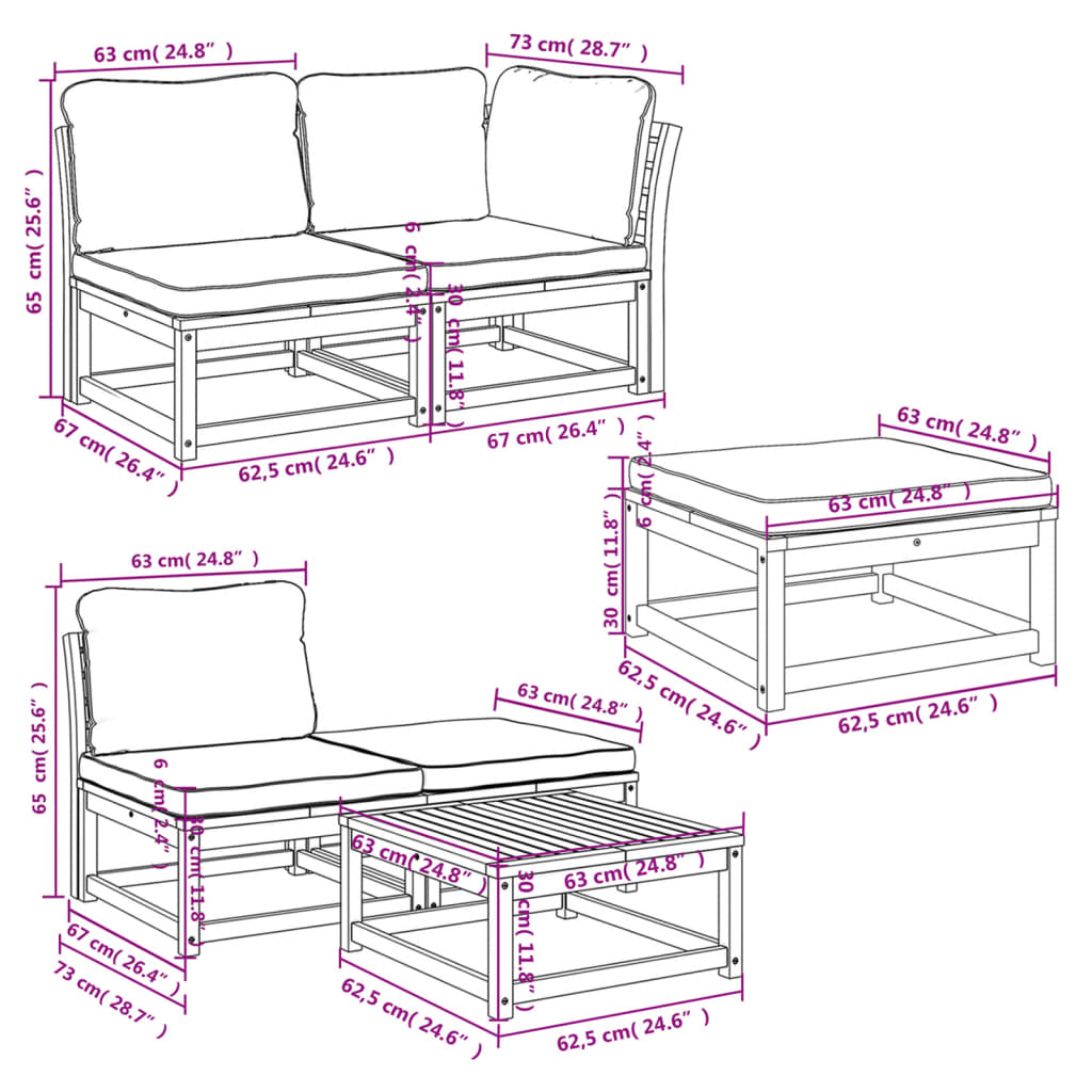 Set Salotto da Giardino 6 pz con Cuscini in Massello di Acacia - homemem39