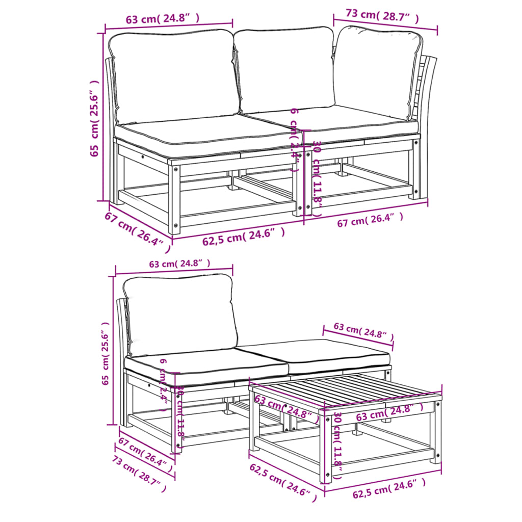 Set Salotto da Giardino 5 pz con Cuscini Legno Massello Acacia - homemem39