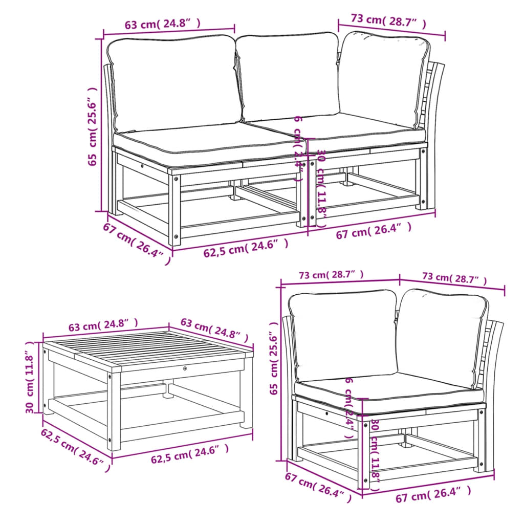 Set Salotto da Giardino 6 pz con Cuscini in Massello di Acacia - homemem39