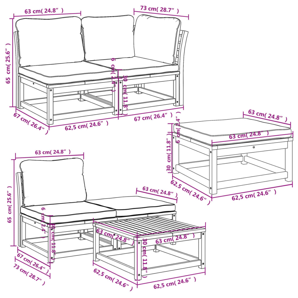 Set Salotto da Giardino 6 pz con Cuscini in Massello di Acacia - homemem39