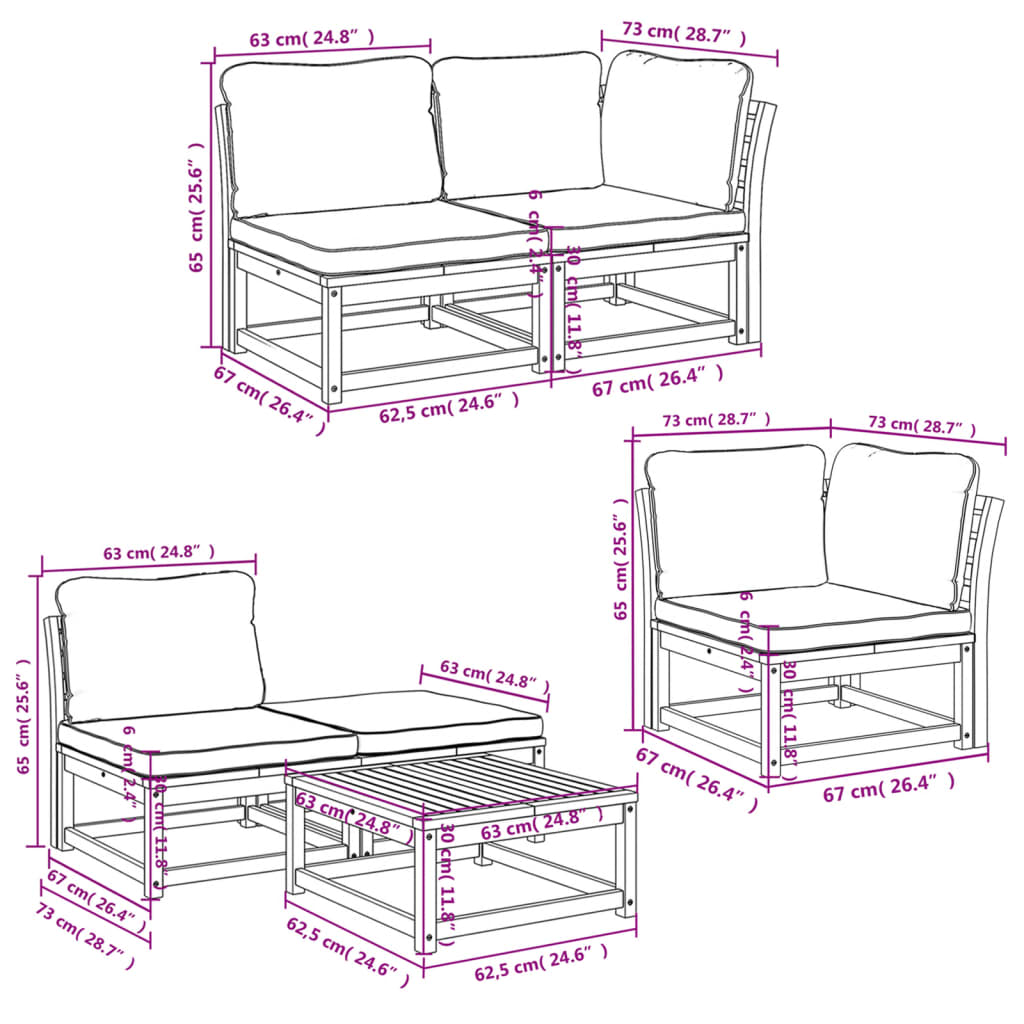 Set Salotto da Giardino 6 pz con Cuscini in Massello di Acacia - homemem39