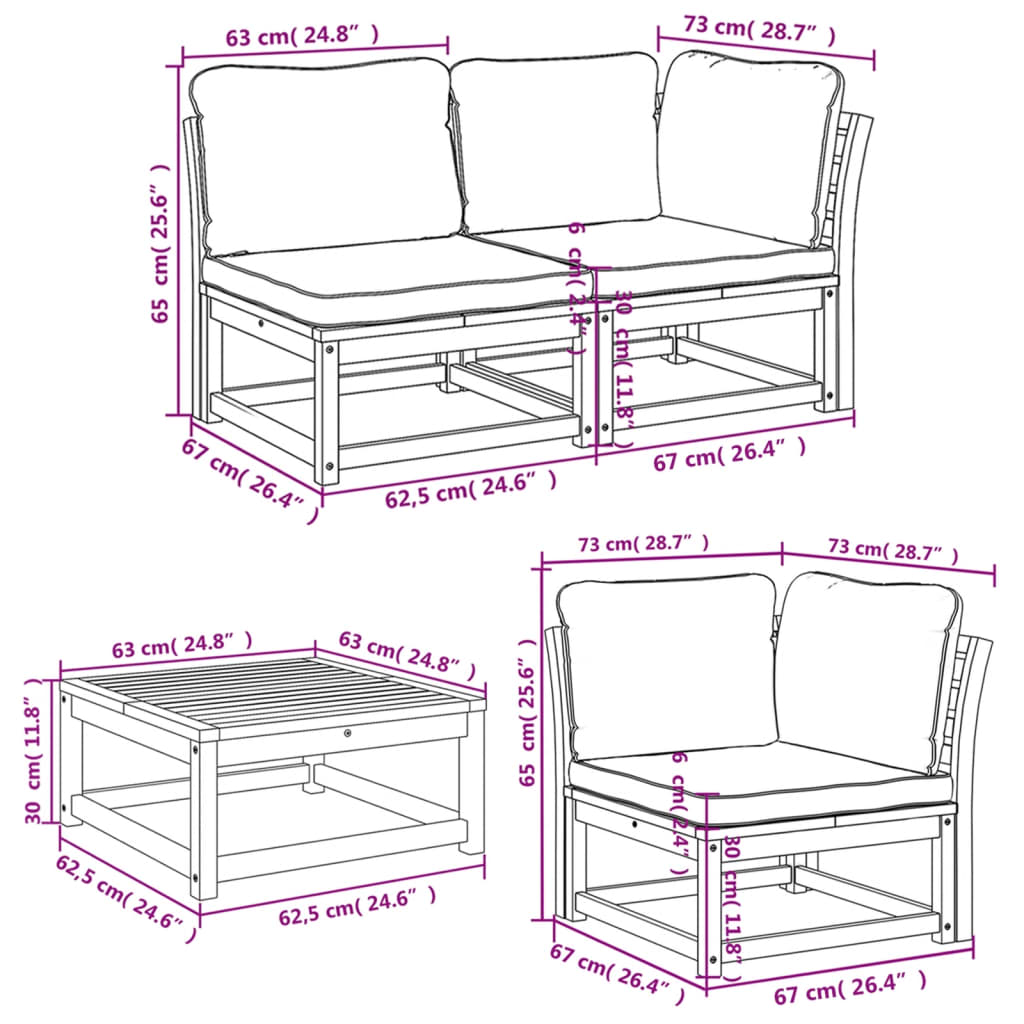 Set Salotto da Giardino 6 pz con Cuscini in Massello di Acacia - homemem39