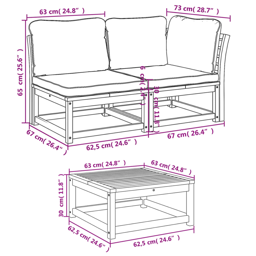 Set Salotto Giardino 9 pz con Cuscini Legno Massello di Acacia - homemem39