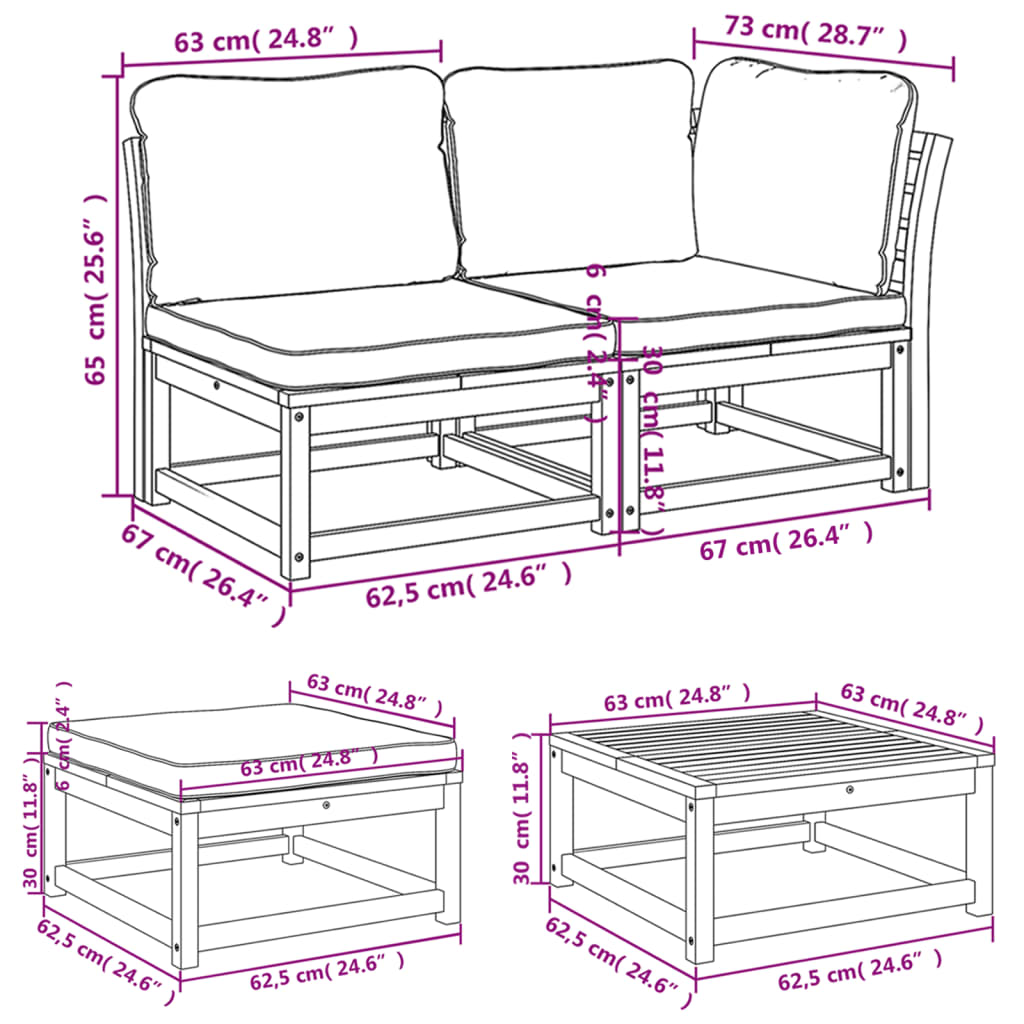 Set Salotto da Giardino 8 pz con Cuscini Legno Massello Acacia - homemem39