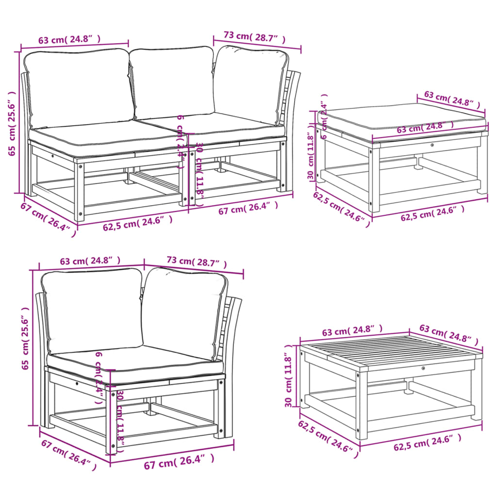 Set Salotto da Giardino 10 pz con Cuscini Legno Massello Acacia - homemem39