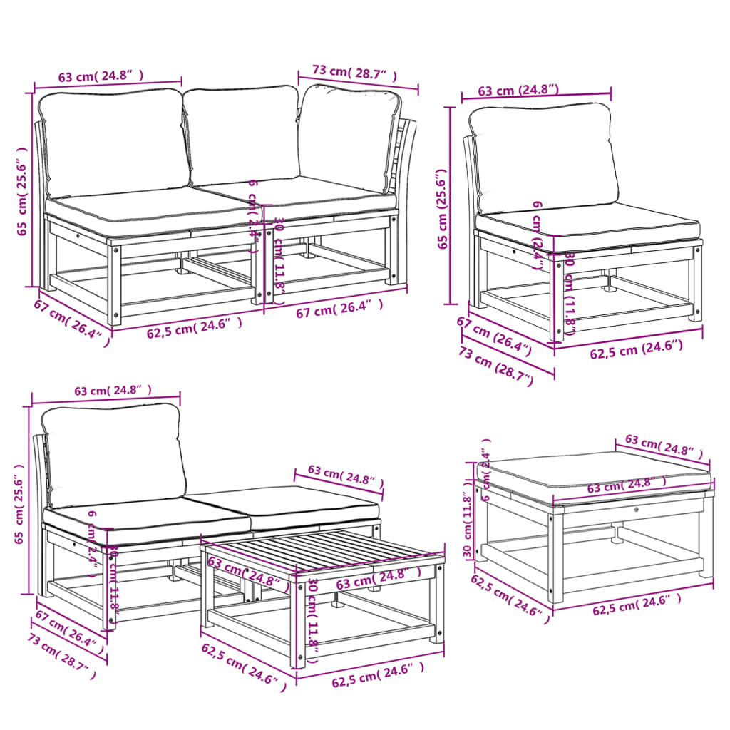 Set Salotto da Giardino 11 pz con Cuscini Legno Massello Acacia - homemem39