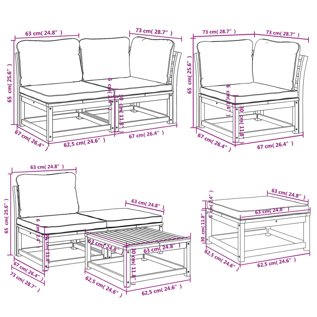 Set Salotto da Giardino 7 pz con Cuscini Legno Massello Acacia - homemem39