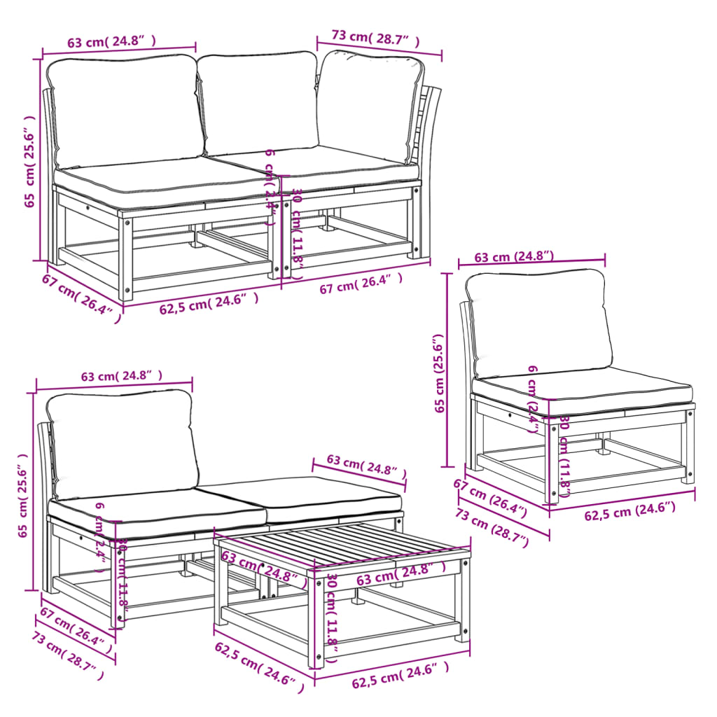 Set Salotto da Giardino 6 pz con Cuscini in Massello di Acacia - homemem39