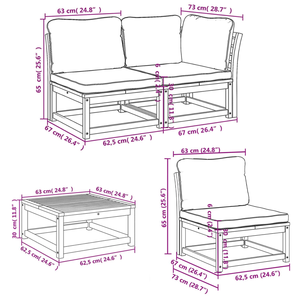 Set Salotto da Giardino 5 pz con Cuscini Legno Massello Acacia - homemem39