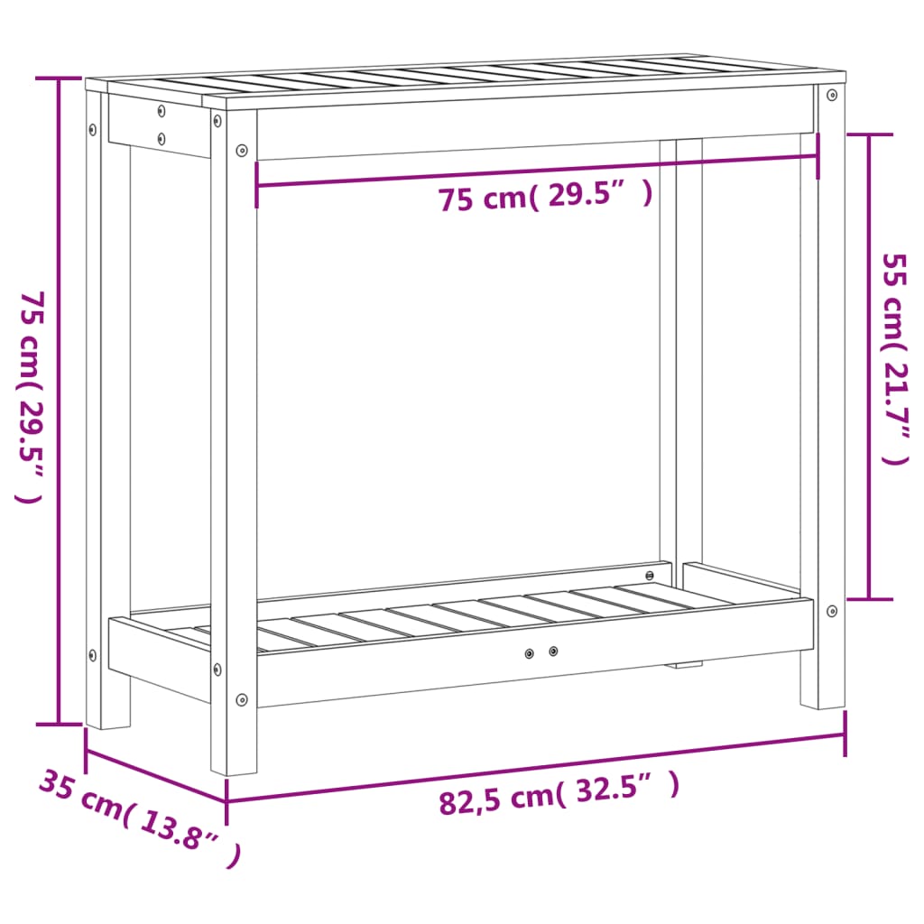 Tavolo Invaso con Ripiano 82,5x35x75 cm Legno Massello di Pino - homemem39