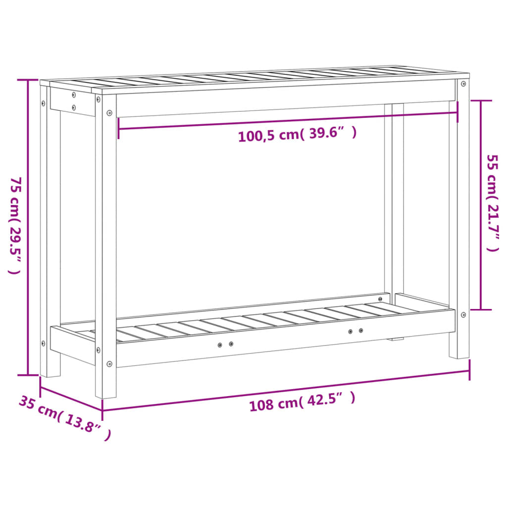 Tavolo Invaso con Ripiano Bianco 108x35x75 cm Massello Pino - homemem39