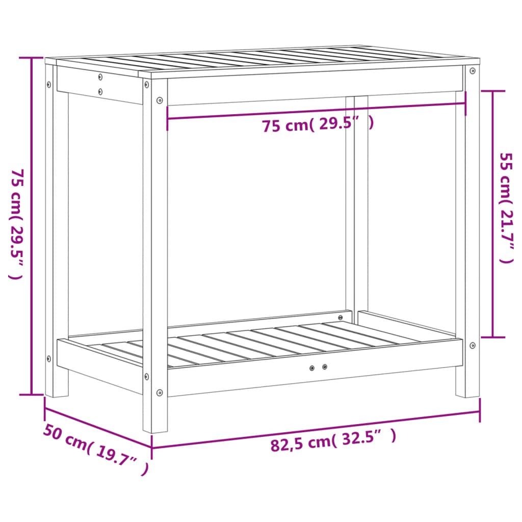 Tavolo Invaso con Ripiano 82,5x50x75 cm Legno Massello di Pino - homemem39