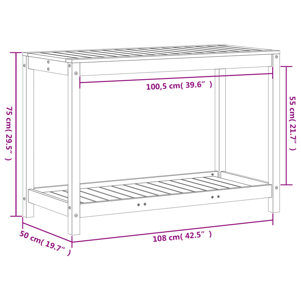 Tavolo Invaso con Ripiano Bianco 108x50x75 cm Massello Pino - homemem39